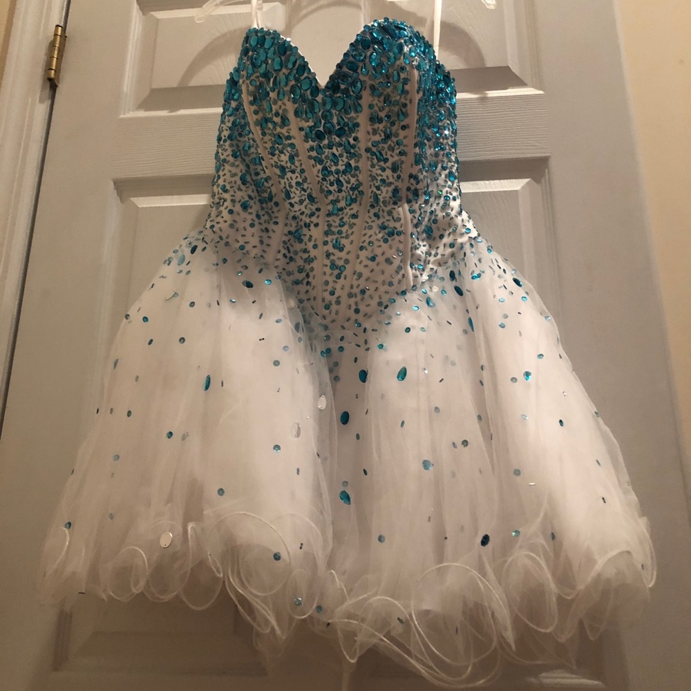 Blue and White Prom Dress